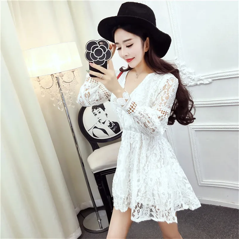 spring style Women's Clothing hollow out sexy lace dress fashion woman balck perspective party dresses vestidos femininos new | Женская
