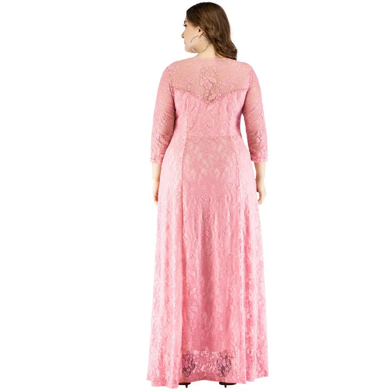 Большие размеры, XL-6XL, летнее кружевное платье, женские вечерние платья макси, женские элегантные длинные платья с круглым вырезом, Vestidos G85