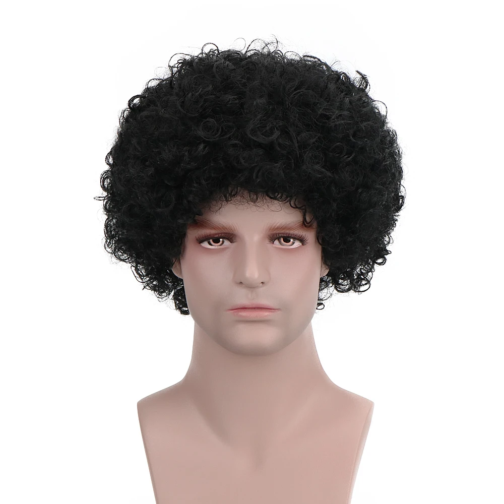 Free Beauty 10" Afro Men Wigs Short Synthetic Wig Black Funny 70s Disco Fluffy Hippie Hair for Christmas Halloween Themed Party