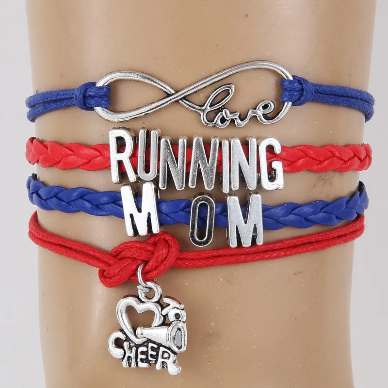 Женский кожаный браслет Infinity Love RUNNING MOM плетеный с подвеской 10 шт./лот|bangle jewelry|wrap