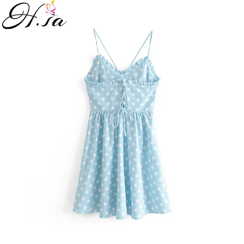 Женское платье без рукавов H. SA Бандажное мини в горошек с низким треугольным