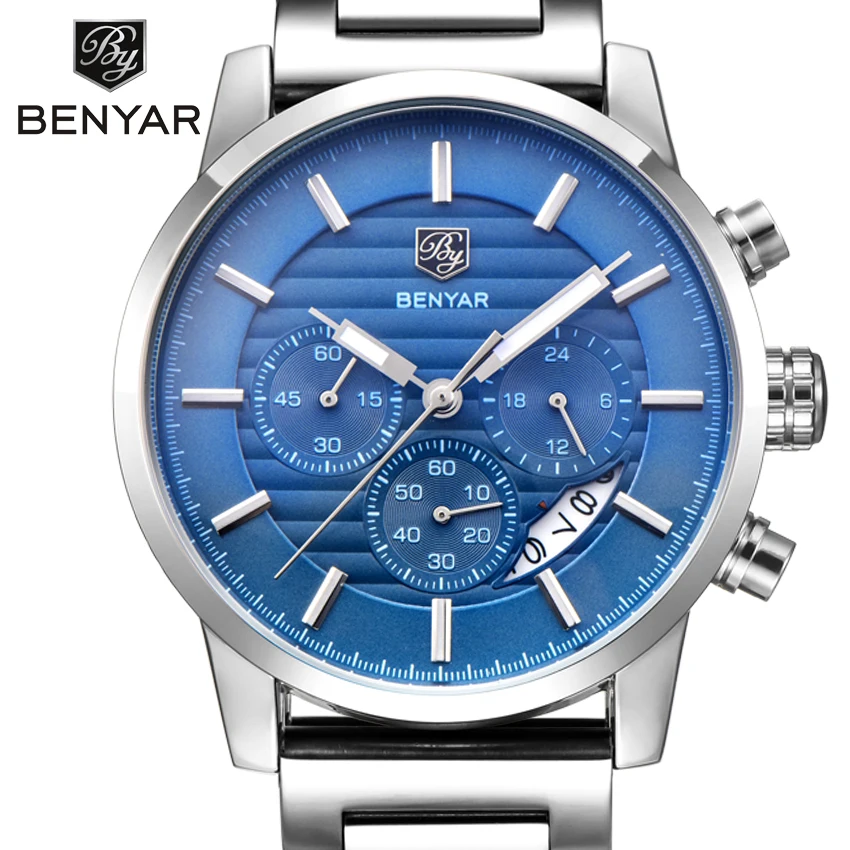 BENYAR брендовые модные спортивные часы с хронографом Reloj Hombre ремешок из