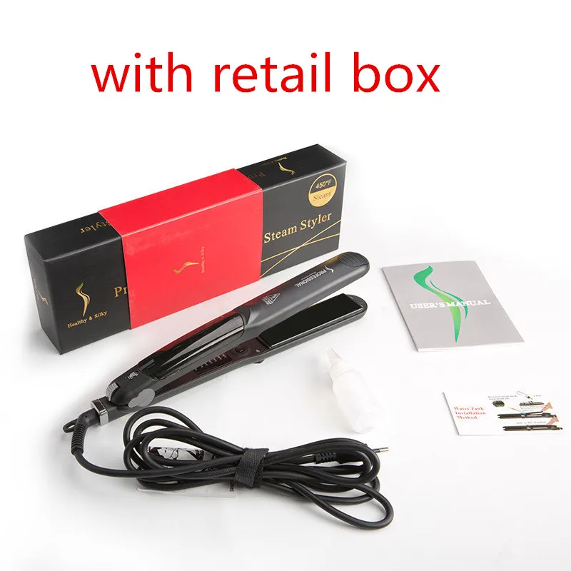 with retail box Профессиональный керамический паровой выпрямитель для волос, быстрый нагрев волос, плоский утюг, испаритель, выпрямитель для волос, пароварка, инструмент для укладки волос - Цвет: with retail box