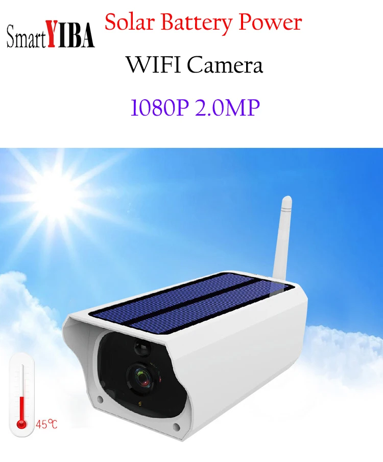 SmartYIBA 1080P 2 0 M WIFI Беспроводная солнечная батарея Водонепроницаемая наружная