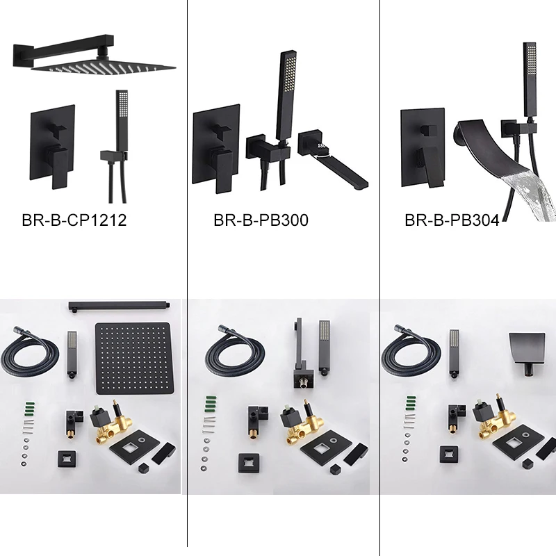 bakala black stainless steel in wall shower set rainfall bathroom shower faucet wall shower hot and cold mixer handheld spray free global shipping