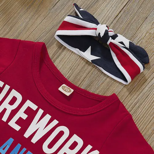 Новые детские топы для мальчиков и девочек футболка на День Независимости + шорты