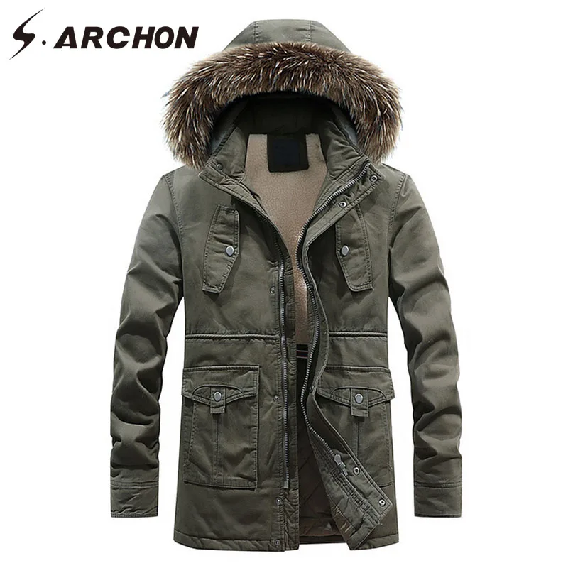S.ARCHON Winter Casual Men's Jackets Thicken Warm Hooded Windproof Jacket Cotton Tactical Military Outdoor Hiking Clothing Male | Мужская