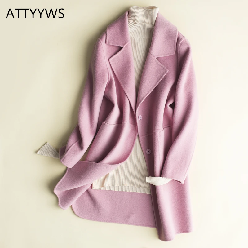 ATTYYWS горячая Распродажа, высококачественное шерстяное Двустороннее пальто, новое кашемировое пальто ручной работы, Женский вязаный кардиган с длинными рукавами, Свободное пальто