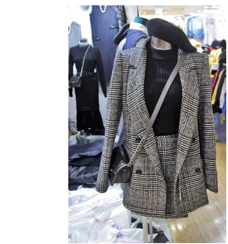 Осень Для женщин 2017 Новая мода решетки с длинными рукавами отложным воротником