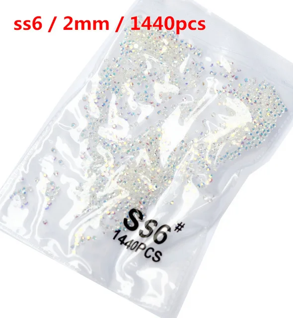 SS6 1440pcs Смешанные размеры SS3~ SS30 прозрачный AB камень 3D блеск для дизайна ногтей Стразы для украшения Блестящий Кристалл AB Flatback - Цвет: SS6 1440pcs