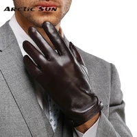 fashion men leather gloves warm solid black wrist real genuine sheepskin glove winter driving time limited m001nc