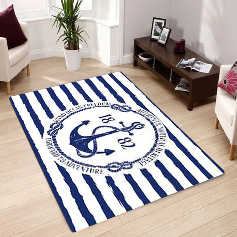 3D Printed Area Rugs Anchor Pattern Carpet for Living Room Bedroom Anti-slip Sofa Floor Mat Kitchen Carpet Yoga Mat Home Decor