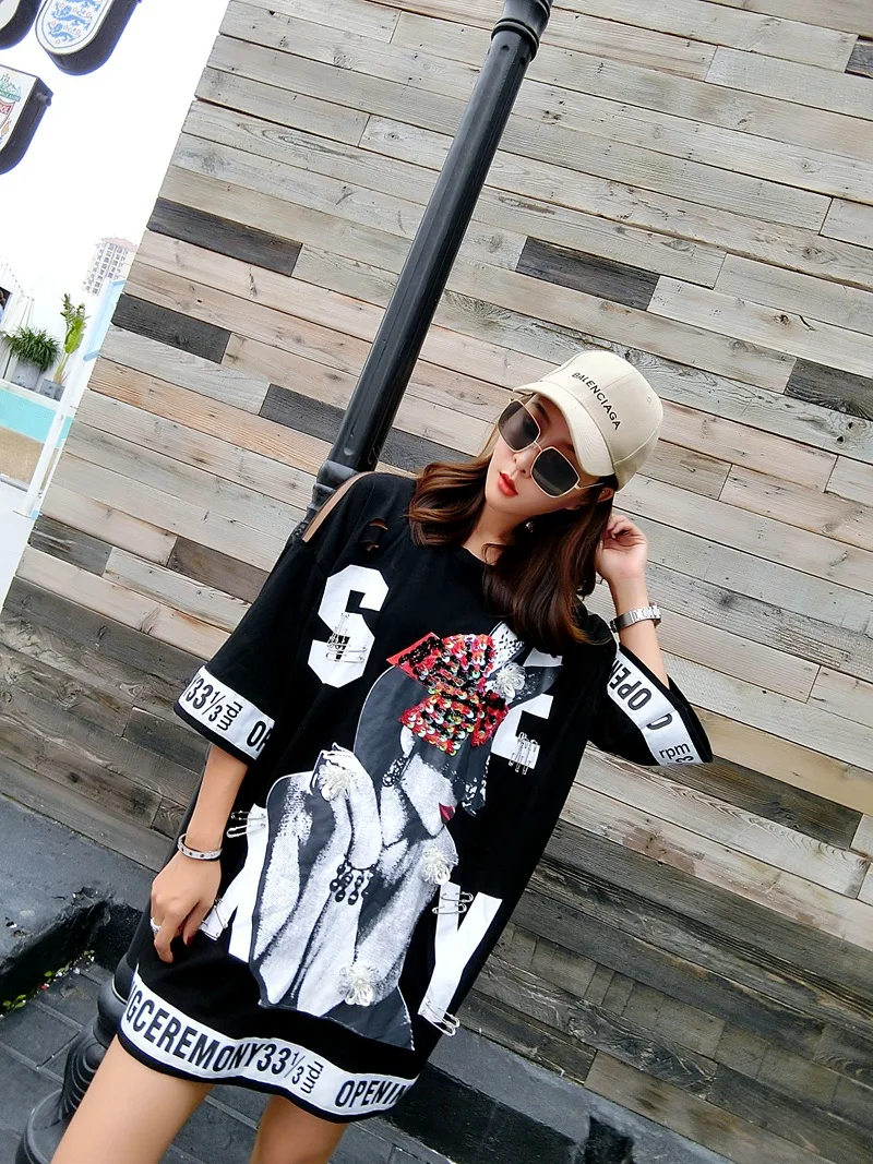 Women Cartoon Character Letter Printing T-Shirt O-Neck 3/4 Sleeve Long Tops Novelty Back Mesh Spliced Hollow Out Summer Pullover | Женская