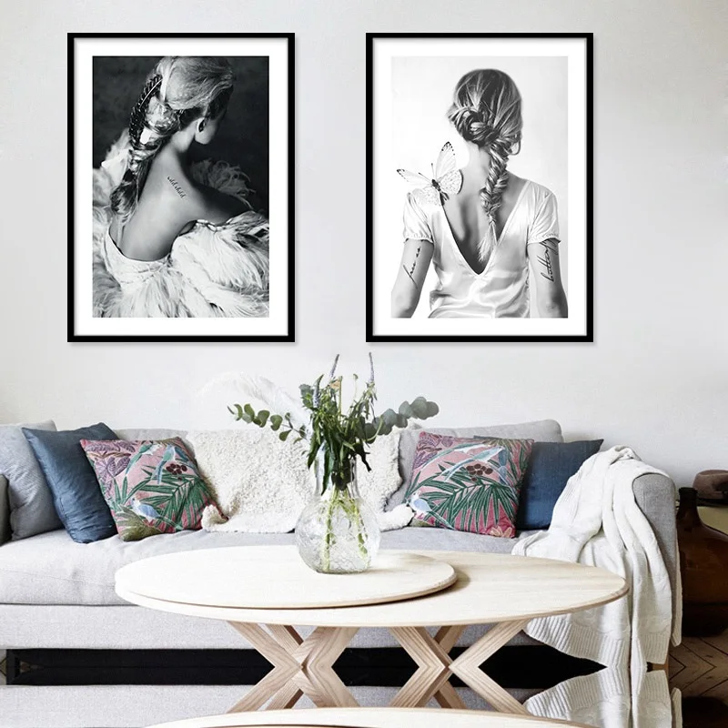 Современные черные татуировки длинные волосы девушка холст искусство печать