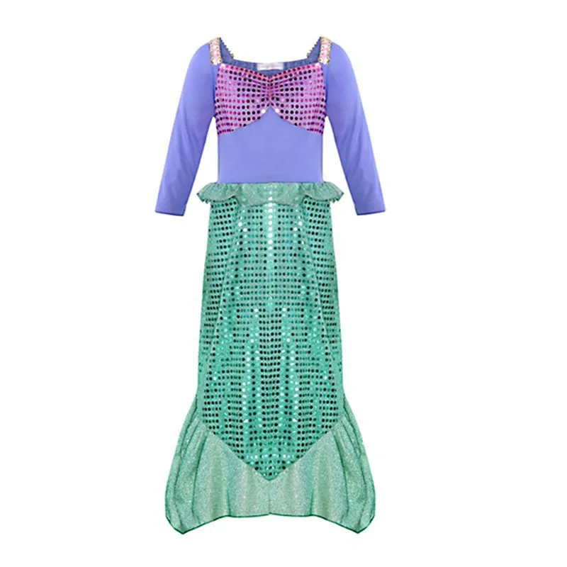 Disney Mermaid Girl Little Princess Arier Dress Cosplay Costume Children Halloween Clothes  Fancy Dress for Girls Party Prom