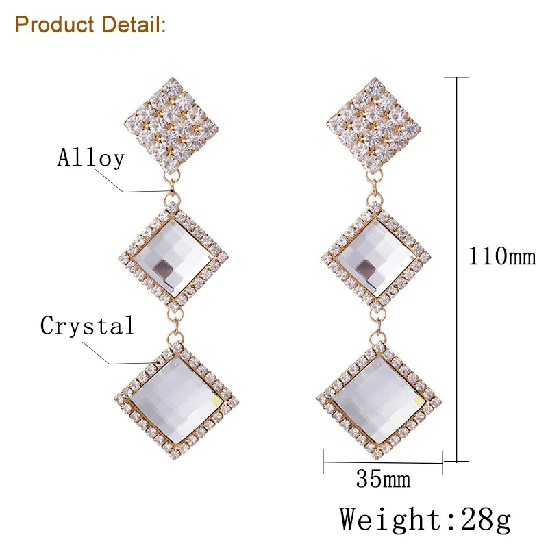 

LEADERBEADS Women's Luxury Geometric Crystal Long Dangle Earrings Girl Shiny Exaggerated Bincos for Bridal's Wedding Party Gift