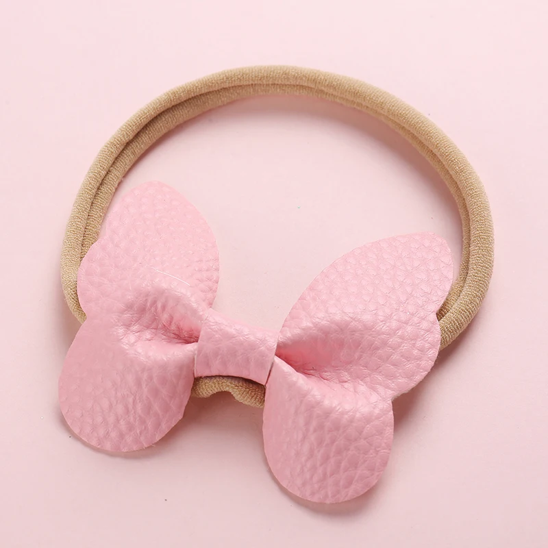 Dejorchicoco Child Girls Butterfly Bow Nylon Headbands For Handmade Pu Leather Kids Head Bands Hair Accessories | Детская одежда и