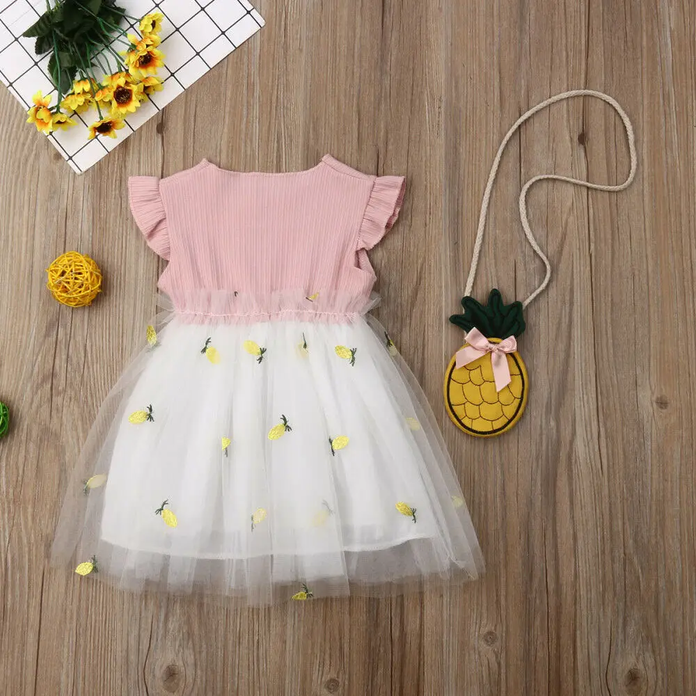 Knitted Summer Girls pineapple Baby Short Sleeve Dresses Cute Kids Party for girls Princess Dress Tops Clothes | Детская одежда и