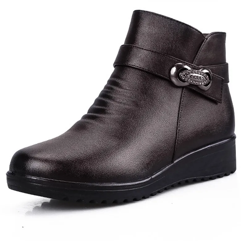 Коричневый CEYANEAO2019Fashion Winter Shoes women's genuine leather ankle Wedges boots Casual Comfortable Warm Woman Snow BootsE1613 - Цвет: Коричневый