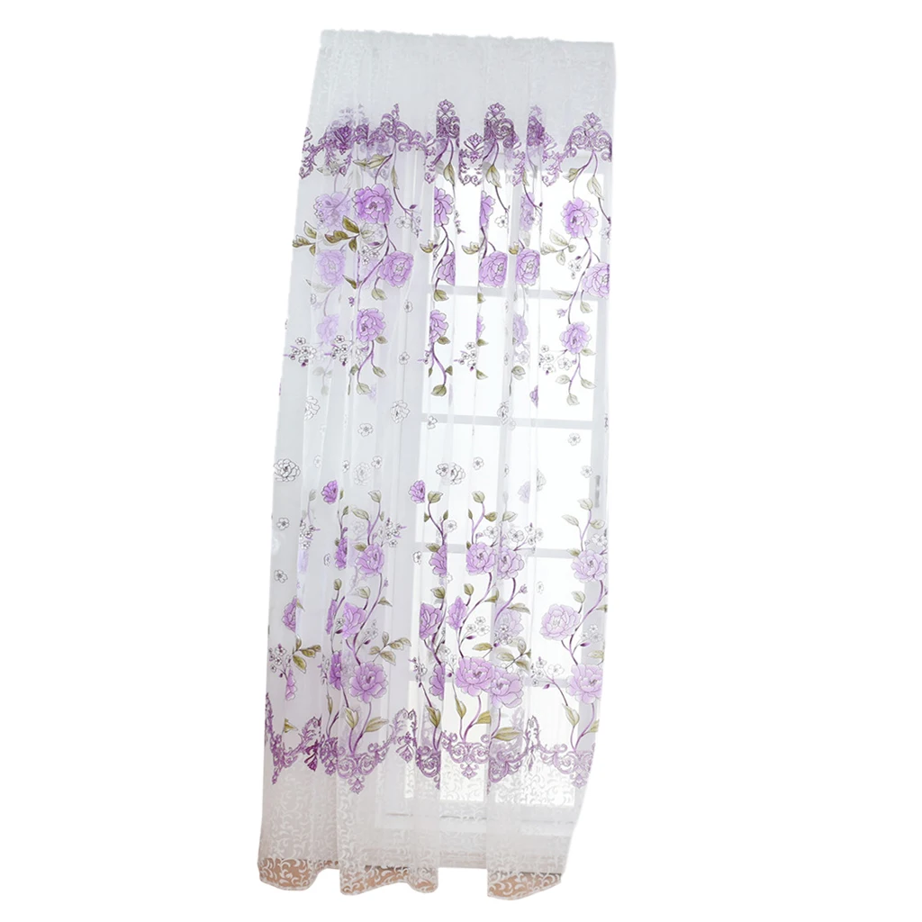 Вуаль занавески панели s Прозрачный офсетный принт пион узор затенение