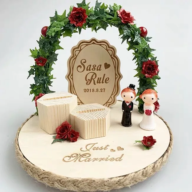 ring pillow A On sale custom name Anniversary Engagement rings bearer pillow wood wedding flower rustic ring box - Цвет: ring pillow A