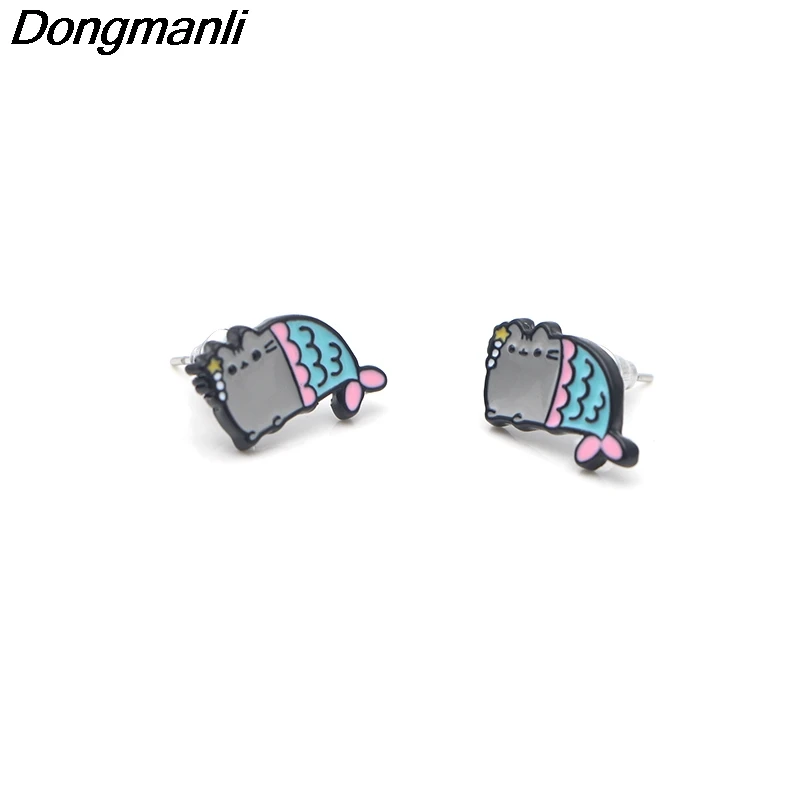 P2620 Dongmanli Русалка из нержавеющей стали, пирсинг для уха, детские серьги-гвоздики для женщин, эмалевые серьги, ювелирные изделия, подарки для девочек