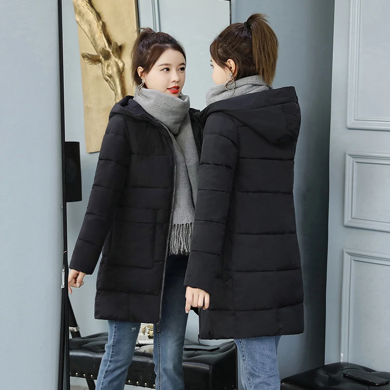 

Женское длинное хлопковое пальто с капюшоном, свободное хлопковое пальто с капюшоном, Корейская парка с длинным рукавом, пальто с капюшоном, толстое хлопковое пальто, зима 2019