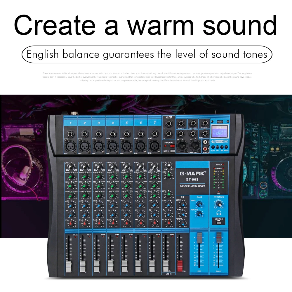 G-MARK GT90S аудио микшер с USB DJ звук микшерный пульт MP3 Jack 9 каналов караоке 48 в усилитель для караоке KTV Вечерние