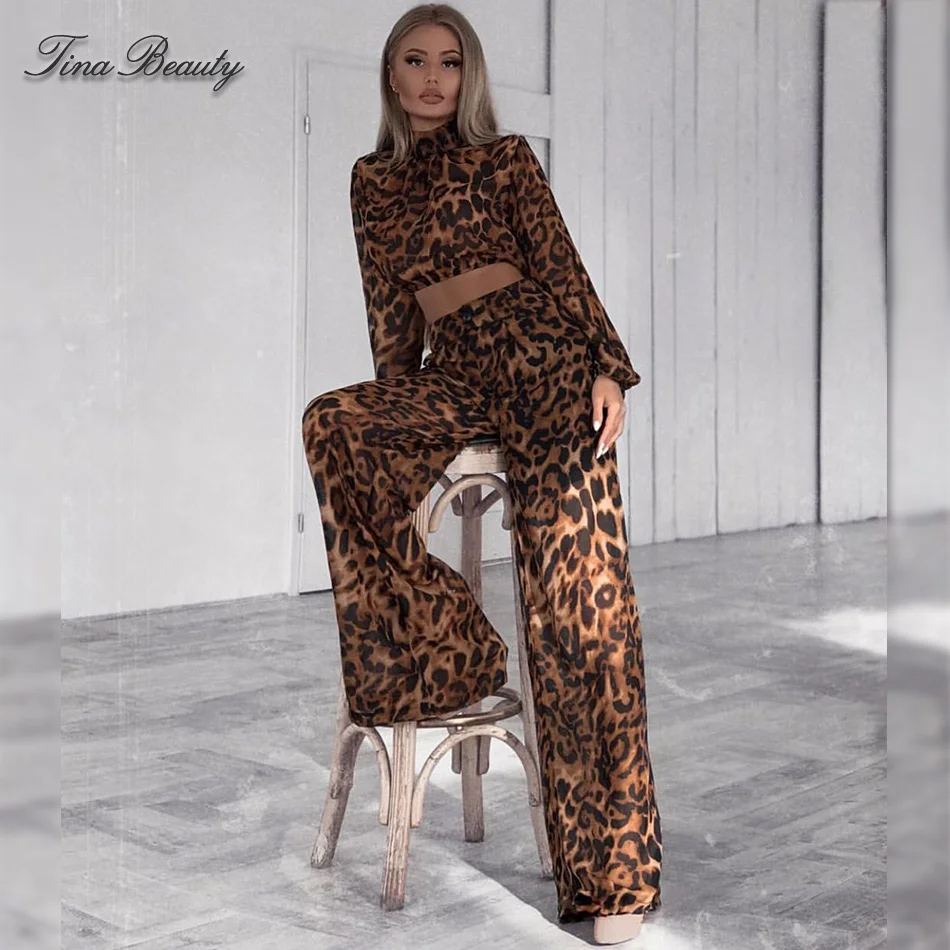 Женский комплект из двух предметов Tina Beauty Леопардовый топ с высоким воротом и