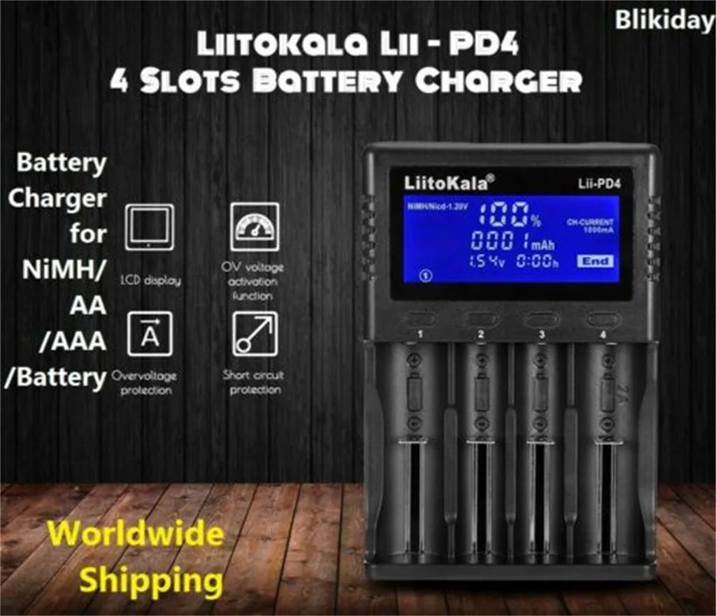 Носимые устройства Liitokala Lii-PD4 4 слота путешествия Кемпинг зарядное устройство для NiMH/AA/AAA/батареи