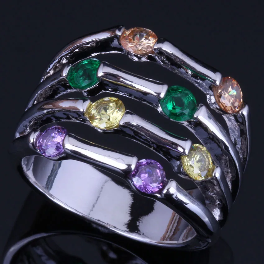 Gracious Multigem многоцветный желтый кубический цирконий кольцо из стерлингового