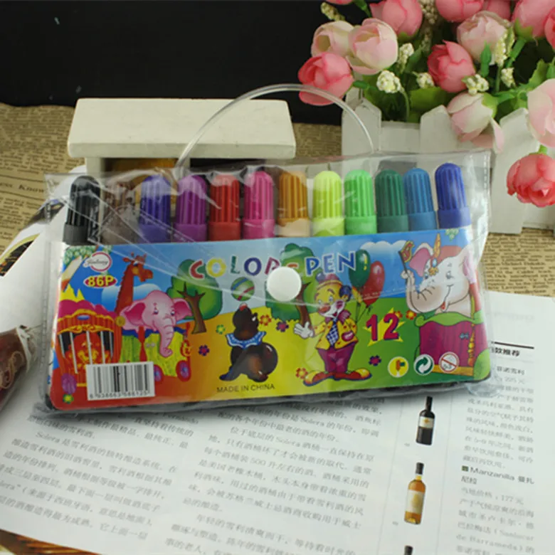 Дешевые детские акварельные ручки 12 штук для детского сада карманные простые