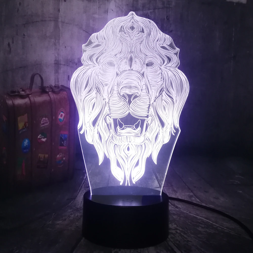 Животный Лев крутой 3D СВЕТОДИОДНЫЙ Ночник светильник USB RGB настольная лампа
