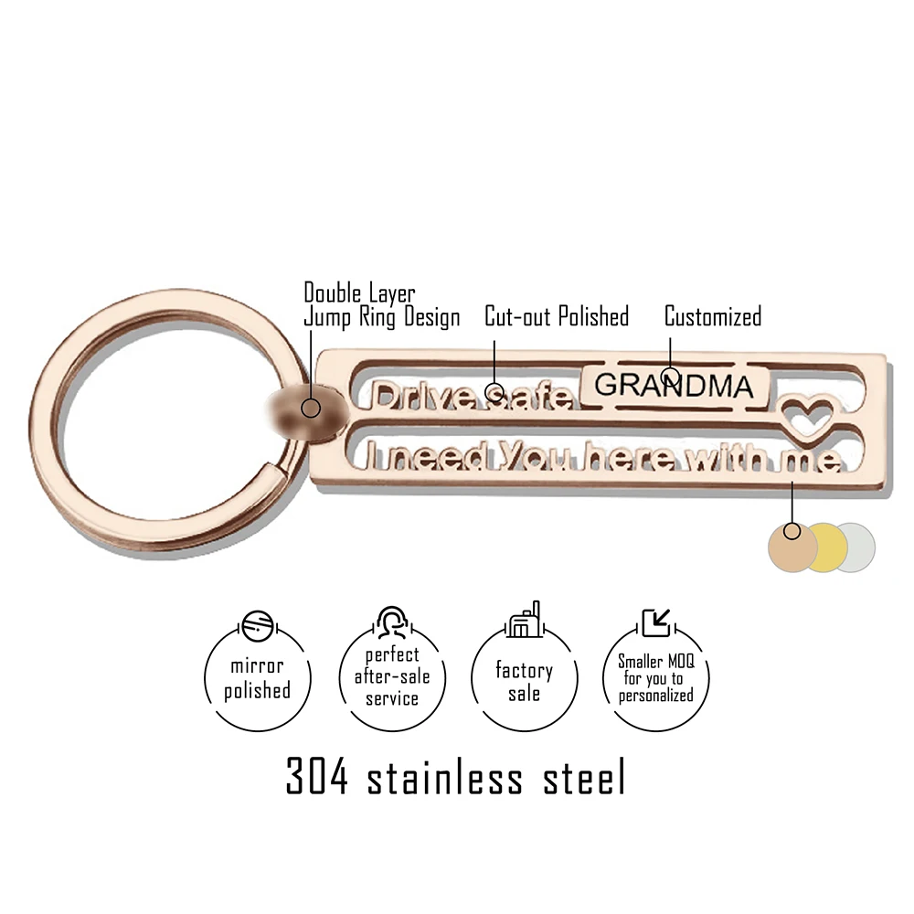 Customized Hollow Keychain Hand-carved Carved Letters Family Key Ring Stainless Steel Private Custom DIY Jewelry Gift 12x50mm |