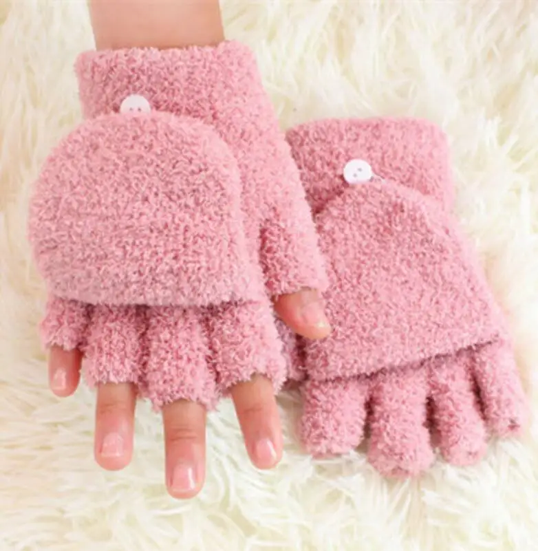 G038 Cover Pink VISNXGI, модные Флисовые женские перчатки на половину пальцев, коралловый флис, унисекс, утолщенная шапка, одноцветные варежки, Зимние перчатки для клавиатуры - Цвет: G038 Cover Pink