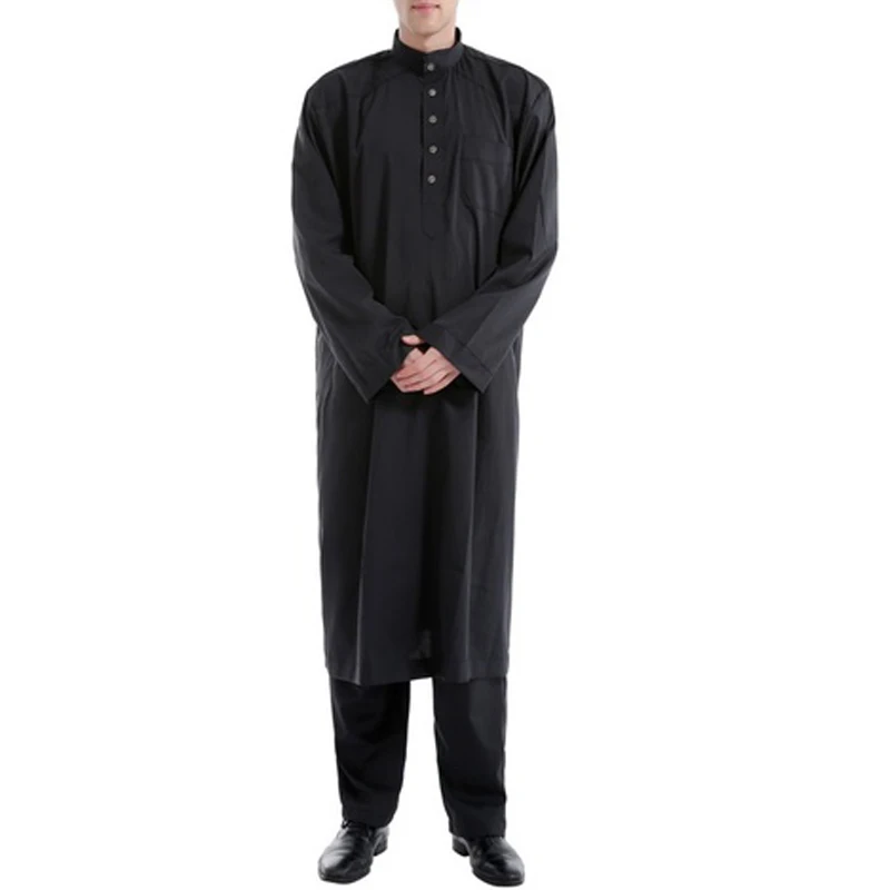 Black INCERUN, мусульманская одежда, мужской халат, Saudi thebe, халат, кафтан, платье, Camisas Masculina, Саудовская Аравия, полная длина, халат, домашняя одежда - Цвет: Black
