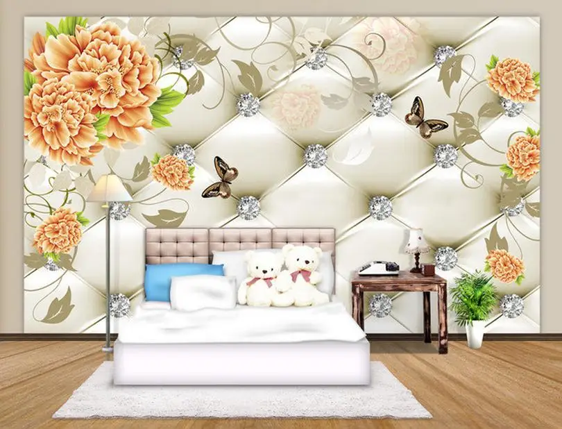 3D обои на заказ роспись красоты нетканые ручная пион мягкая упаковка фон