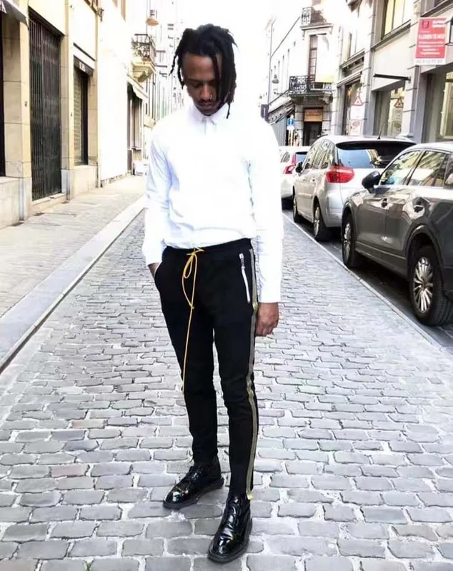 2018 черные женские и мужские тренировочные брюки с золотистыми полосками по бокам