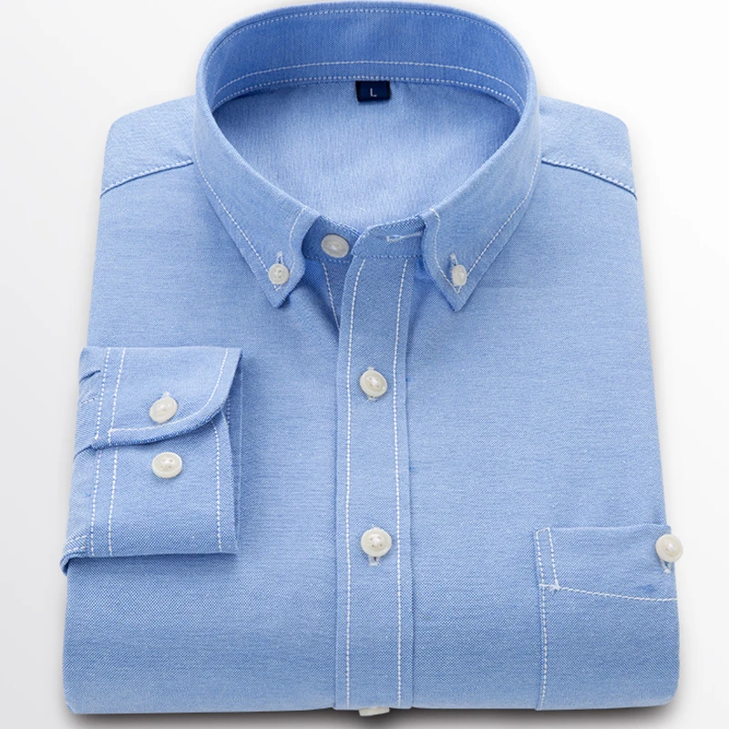 Мужская Однотонная рубашка из Оксфорда с длинным рукавом Повседневная большого