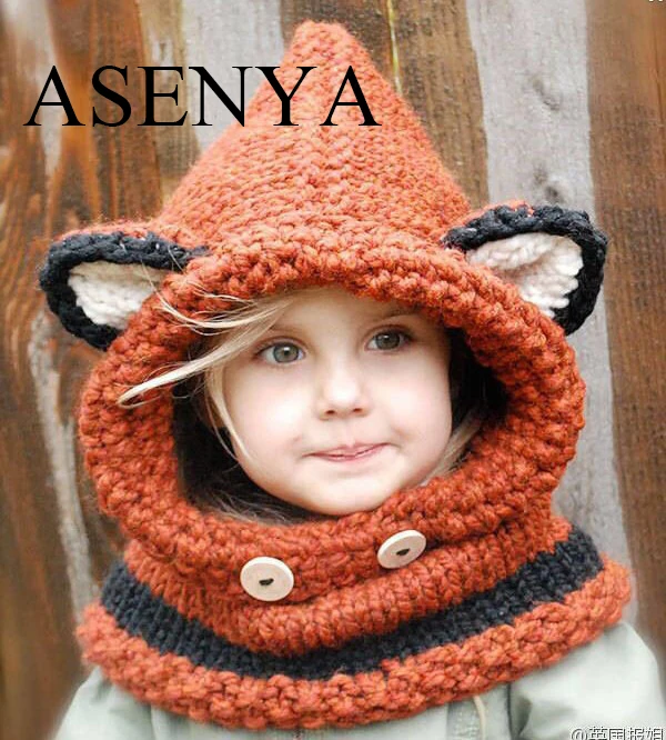 ASENYA children's animal fox hats and neckerchief 2 in 1 for unisex children 2018 autumn winter baby cap | Аксессуары для