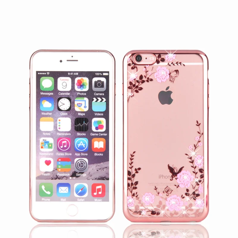 Чехол для iphone 4 4S 5 5S SE 6 s 7 8 Plus чехол из ТПУ с гальваническим покрытием сада задняя