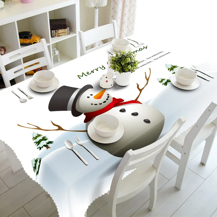 Style C Новогодняя 3D круглая скатерть, цветная Рождественская скатерть с рисунком снеговика, плотная скатерть из полиэстера и хлопка, прямоугольная скатерть, украшение для дома - Цвет: Style C