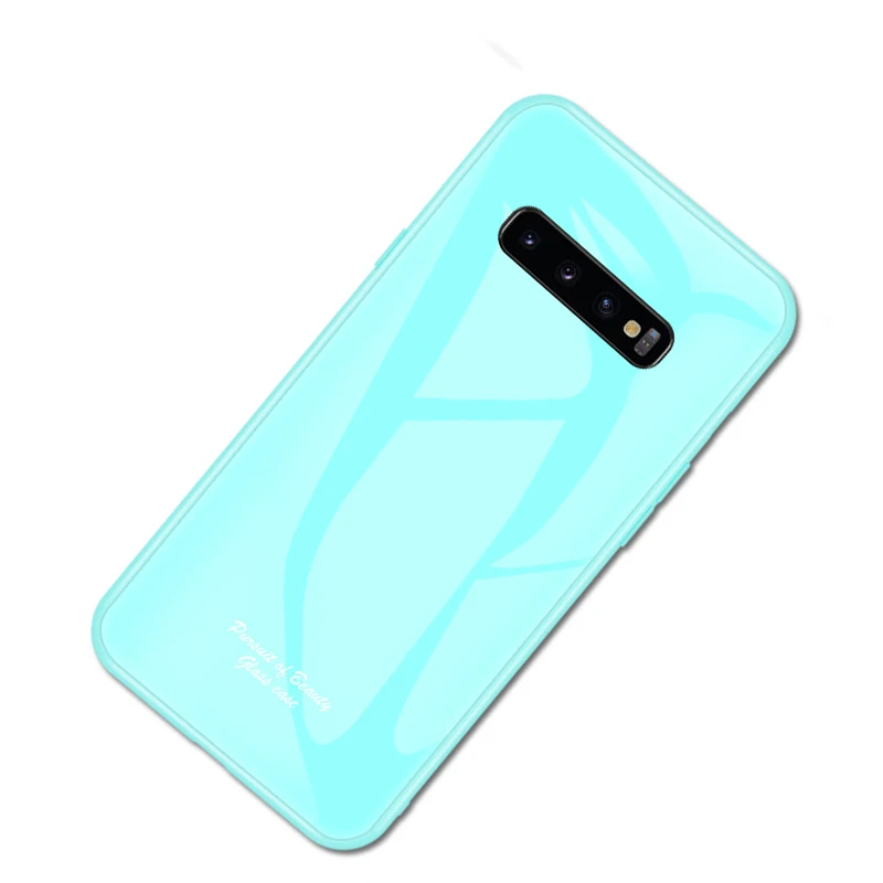 Blue Чехол из закаленного стекла карамельного цвета для samsung Galaxy S8 S9 S10 Plus S10E S10X Note 8 9 S10 5G чехол простой сплошной чехол - Цвет: Blue
