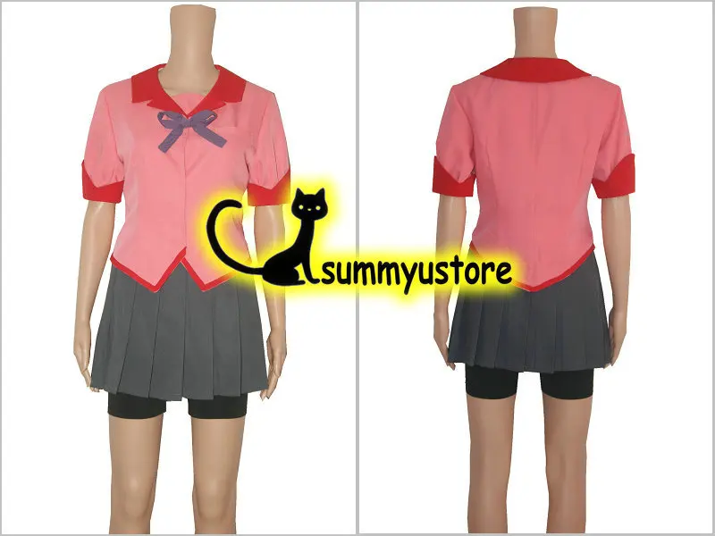 

Free Shipping! Monogatari Kanbaru Suruga Hanekawa Tsubasa purple bowknot Cosplay Costume Acceptable order Party Performance