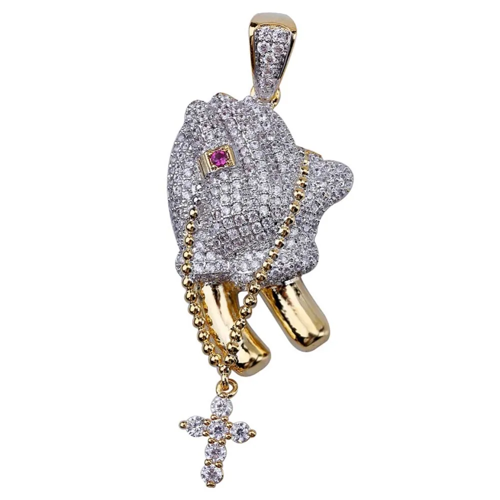 TOPGRILLZ хип-хоп латунный золотой цвет Iced Out Micro Pave CZ Молящиеся руки крест кулон ожерелье Шарм для мужчин женщин подарки ювелирные изделия