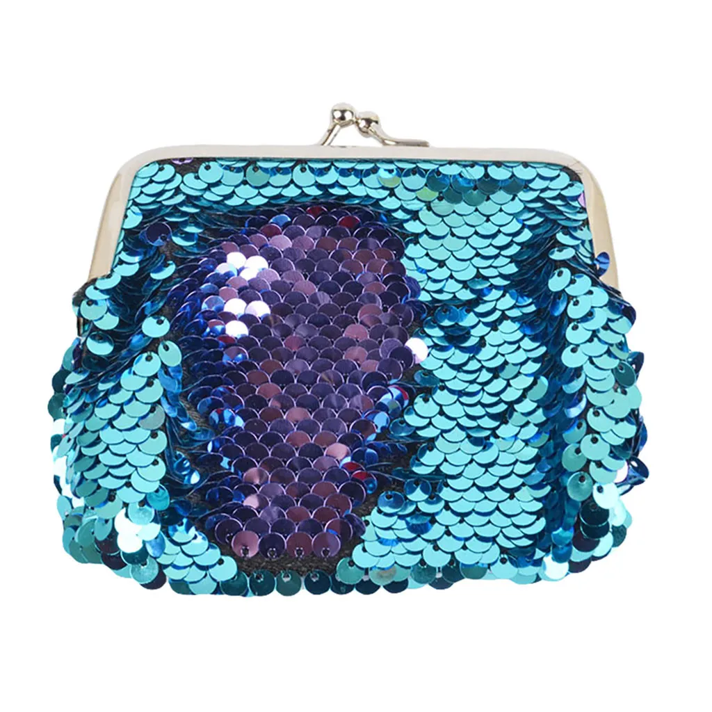 blue Мини-кошелек, кошелек с пайетками и русалочкой для девочек, мини-кошелек, маленькая сумочка - Цвет: blue