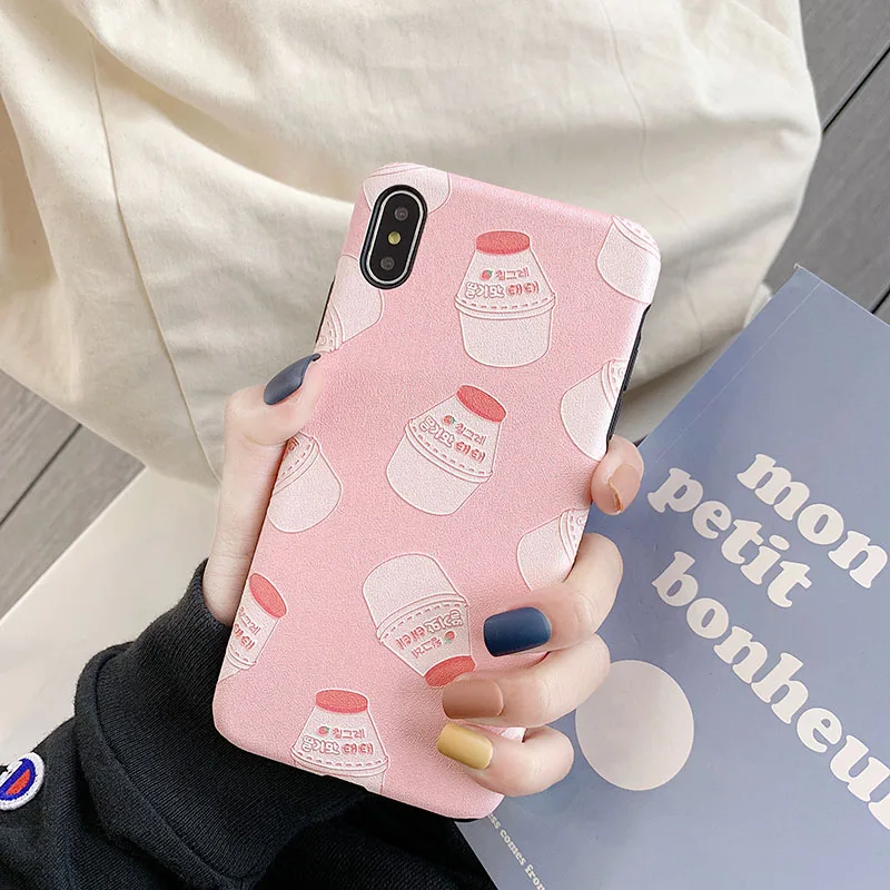 Ins молоко клубника напиток iphonexs телефон чехол iphone7/8 плюс весело iphoneXSMAX шелк
