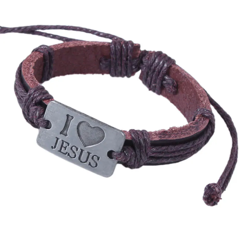 Кожаные браслеты с брелоками I Love Jesus браслеты-манжеты бусинами модные для женщин