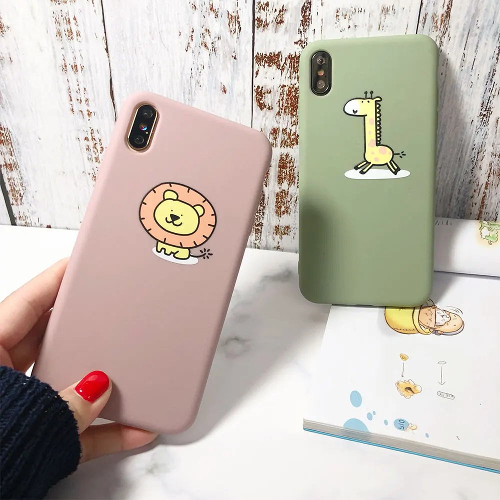 Мягкий милый чехол из ТПУ для iPhone X XS XR Xs 8 7 Plus чехлы с животными львом жирафом 6 6S