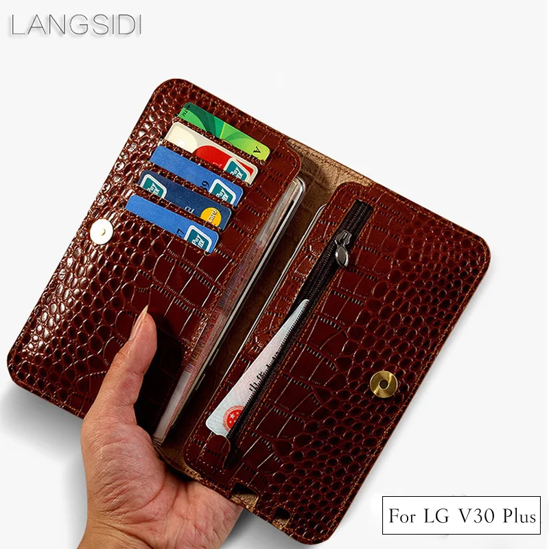 

Luxury brand genuine calf leather phone case crocodile texture flip multi-function phone bag For LG V30 Plus hand-made